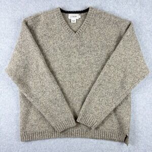 Vtg J Crew Sweater Mens Large Beige Shetland Wool V Neck Pullover Old Money Knit